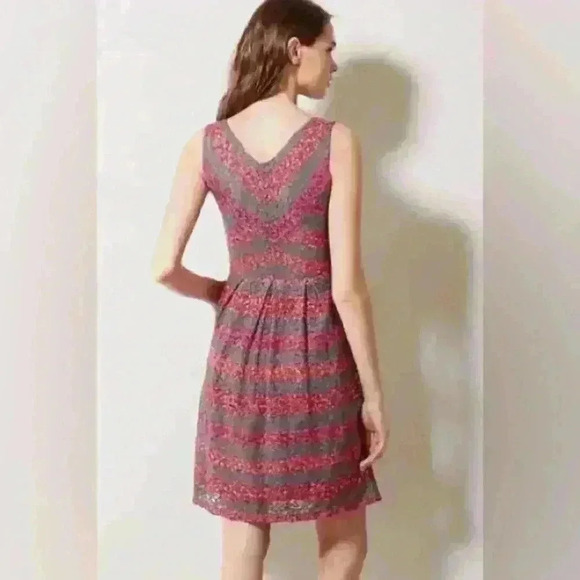 Anthropologie HD in Paris Cabernet Lace Dress Size 2 Grey Pink Red Stripes - Picture 2 of 10